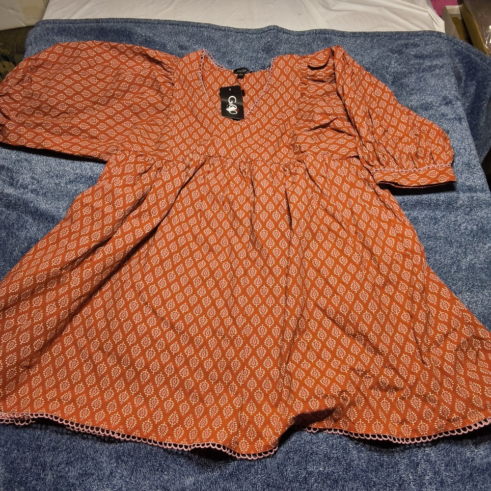 GiGio Women's Puff Sleeve Babydoll Dress with Lace Trim Size Large NWT - Picture 4 of 11